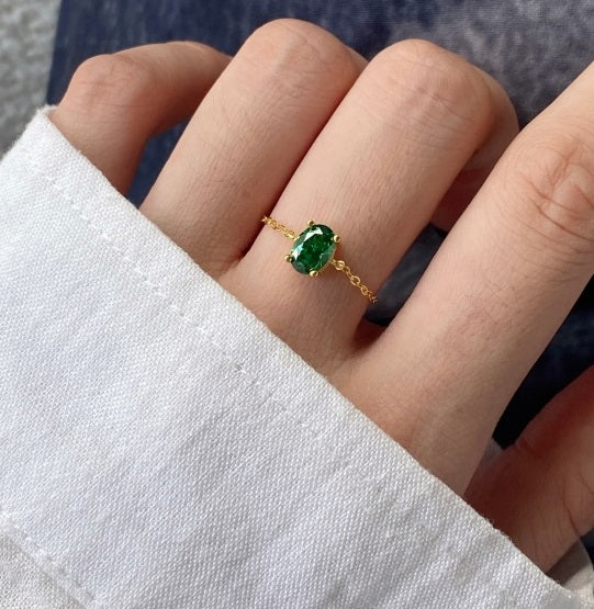 Chic Oval Green Ring S925 18K